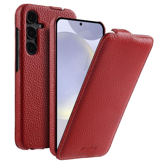 Melkco - MELKCO Samsung Galaxy S24 Fodral Vertikalt Flip Äkta Läder Röd