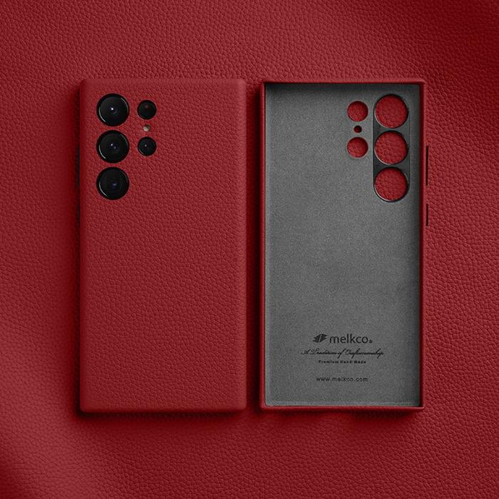 Melkco - MELKCO Samsung Galaxy S24 Ultra Fodral Äkta Läder + PC - Röd