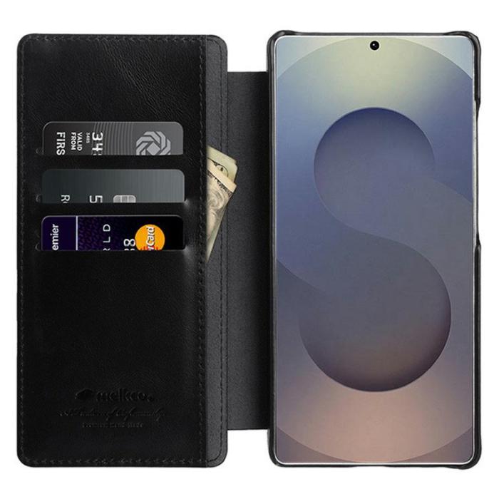 Melkco - MELKCO Samsung Galaxy S25 Ultra Mobilskal Äkta Läder Svart