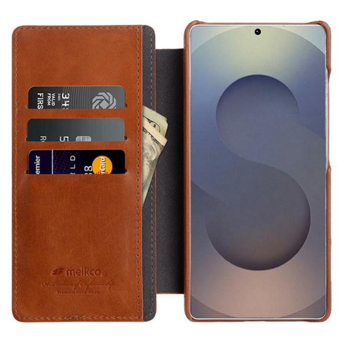 Melkco - MELKCO Samsung Galaxy S25 Ultra Fodral Äkta Läder Flip - Brun
