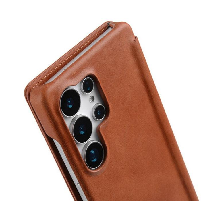 Melkco - MELKCO Samsung Galaxy S25 Ultra Fodral Äkta Läder Flip - Brun