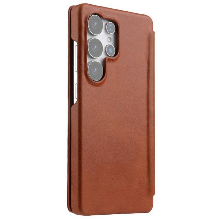Melkco - MELKCO Samsung Galaxy S25 Ultra Fodral Äkta Läder Flip - Brun