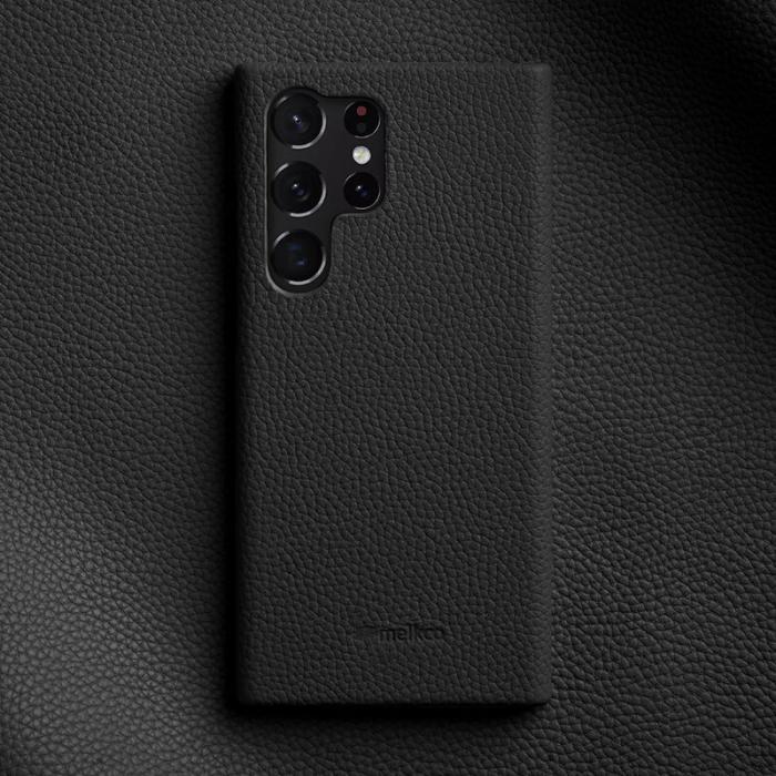Melkco - MELKCO Fodral för Samsung Galaxy S23 Ultra, äkta läder, svart