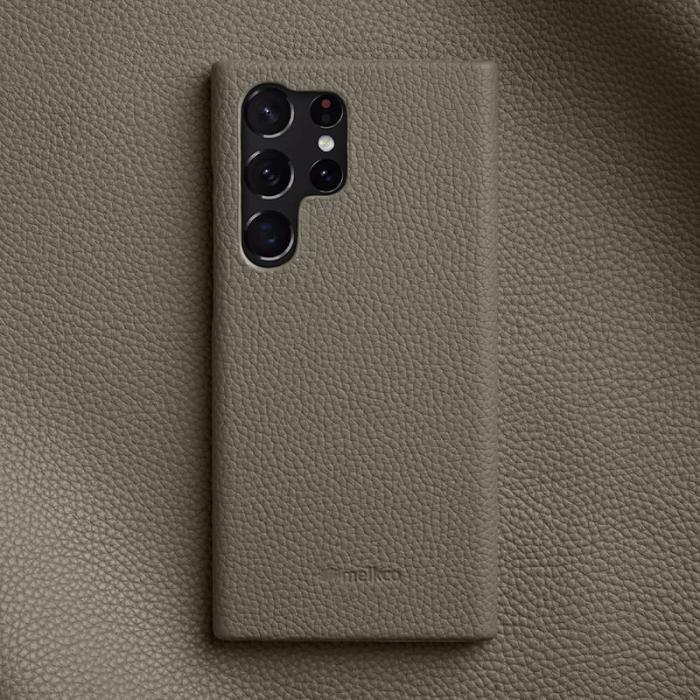 Melkco - MELKCO Fodral för Samsung Galaxy S23 Ultra, Äkta läder, Grå