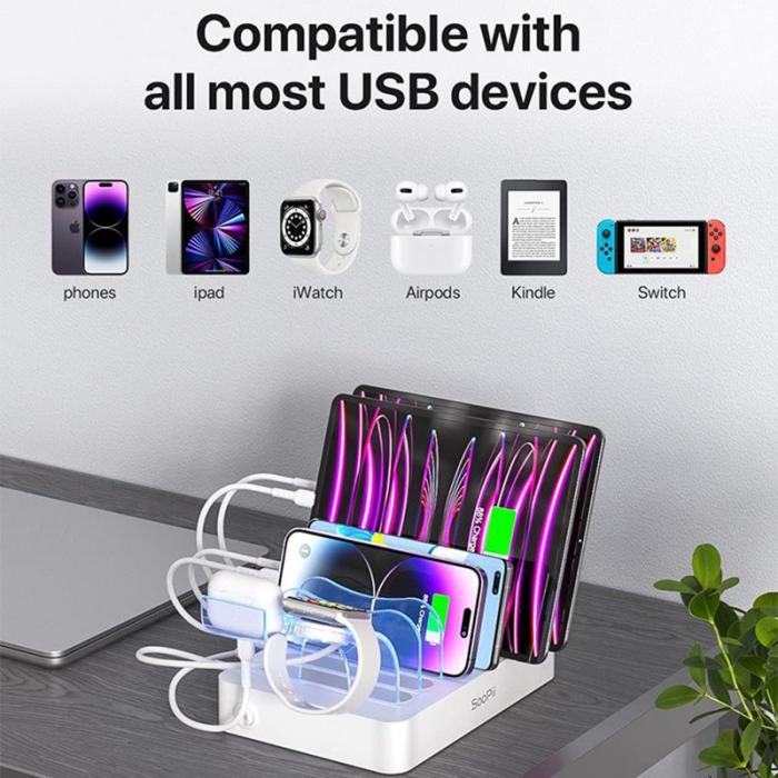 OEM - MIQ-101 50W Laddstation med 6 USB-portar, skrivbordsladdare, EU-kontakt