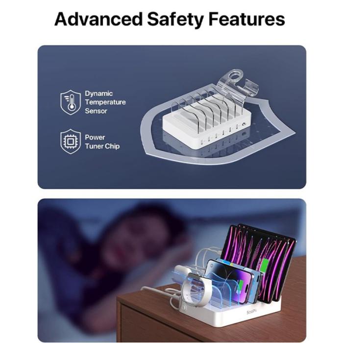 OEM - MIQ-101 50W Laddstation med 6 USB-portar, skrivbordsladdare, EU-kontakt
