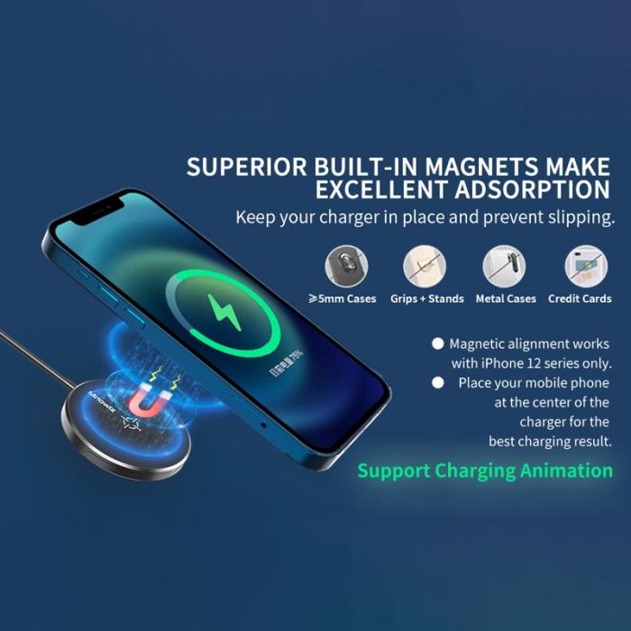 OEM - MIRIOWIZ M-2001W 15W 360 Rotations Magnetisk Trådlös Laddare för iPhone