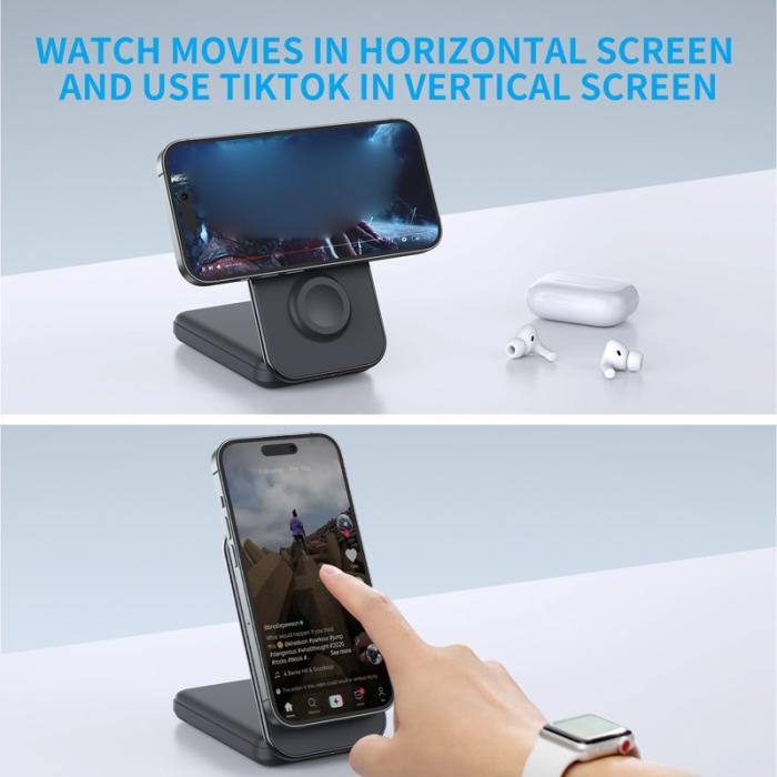 OEM - MP02 Trådlös laddare för iPhone, iWatch, AirPods, 8000mAh, svart