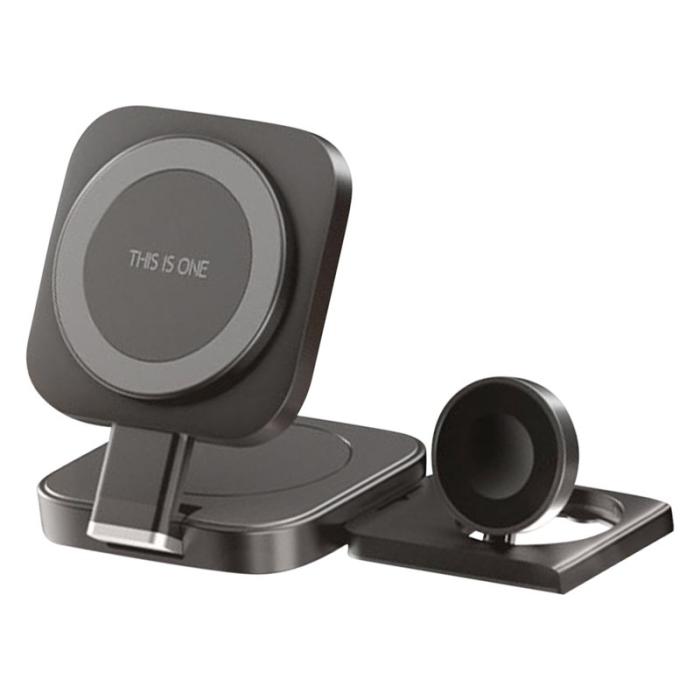 OEM - N3 3-i-1 Fällbar Skrivbords Laddningsställ för Klocka, Hörlurar, Telefon