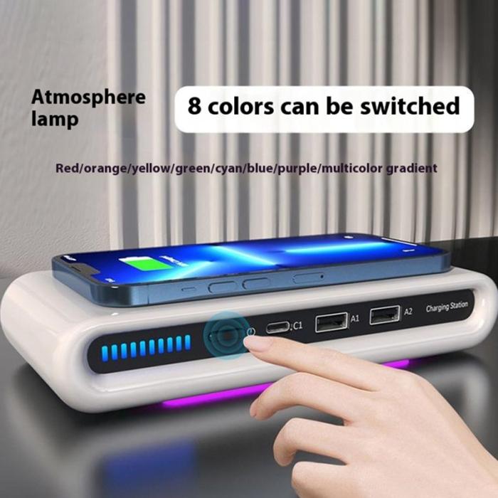 OEM - N67 USB Multi-Port Trådlös Laddare 30W med Ambientljus