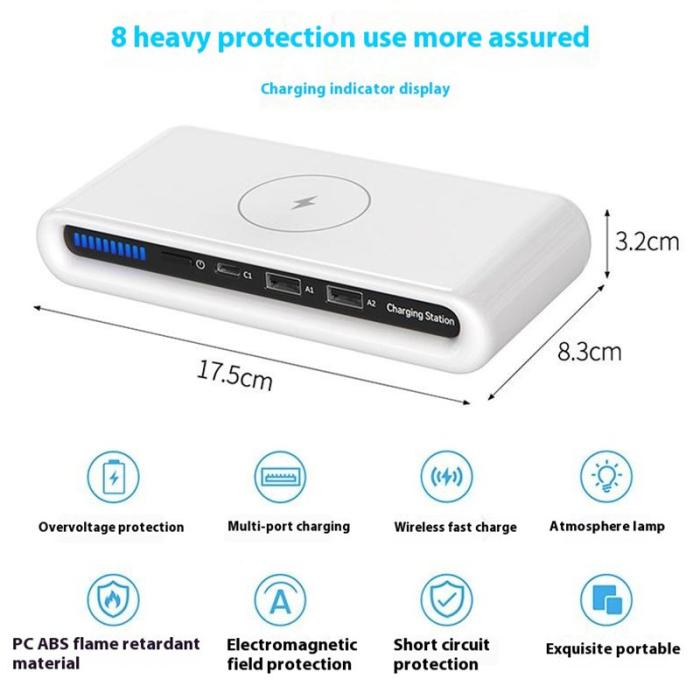 OEM - N67 USB Multi-Port Trådlös Laddare 30W med Ambientljus