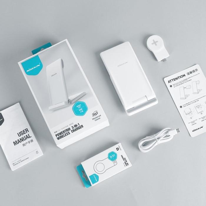 OEM - NILLKIN 3-i-1 Bärbar Trådlös Laddare Fällbar Laddningsstation EU Plug