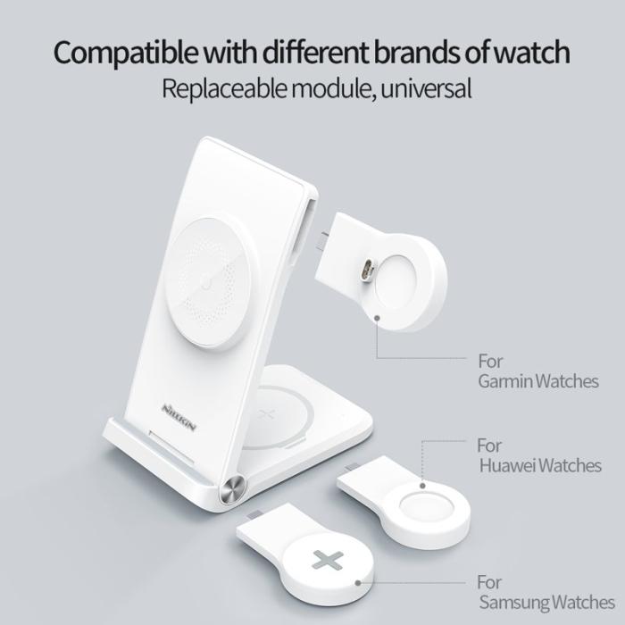 OEM - NILLKIN Powertrio 3-i-1 MagSafe Trådlös Laddare EU-plugg, svart