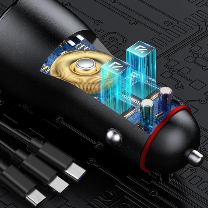 OEM - P5X 110W Snabbladdare Bil med Dubbel USB och 3-i-1 Kabel