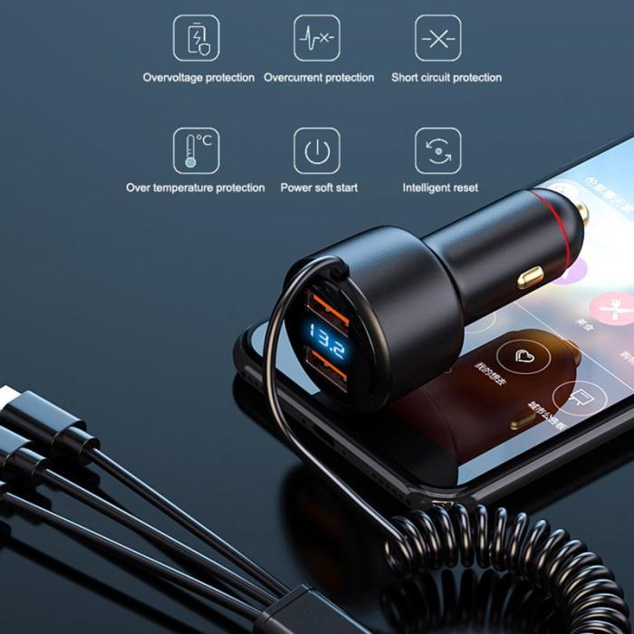 OEM - P6X 12V-24V Dual USB Bil Cigarette Lighter Snabbladdare med iP+Micro+USB-C