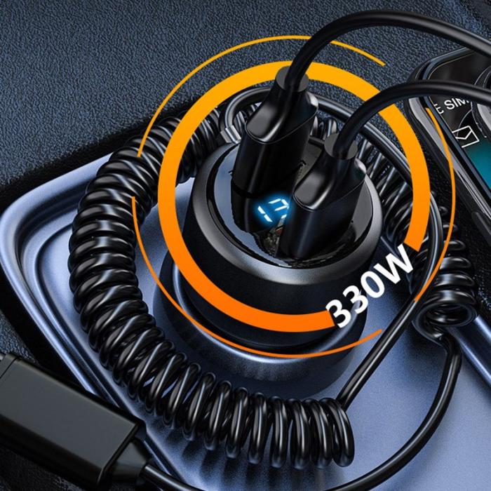 OEM - P6X 12V-24V Dual USB Bil Cigarette Lighter Snabbladdare med iP+Micro+USB-C