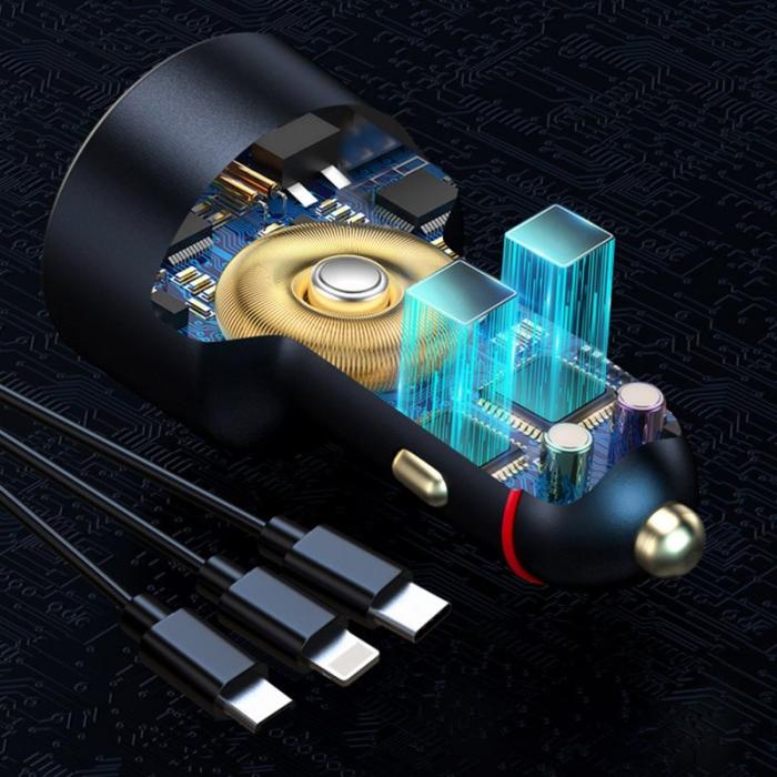 OEM - P6X 12V-24V Dual USB Bil Cigarette Lighter Snabbladdare med iP+Micro+USB-C