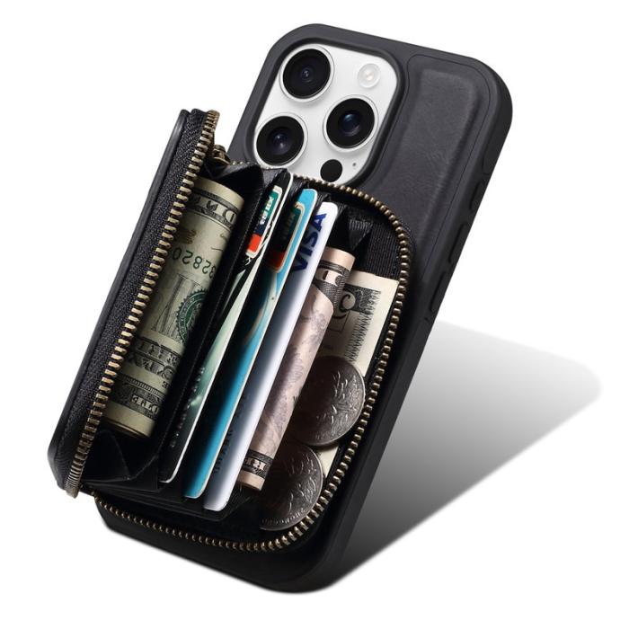 DENIOR - Pinpai iPhone 16 Pro Skal Äkta Läder Med Fickor - Svart