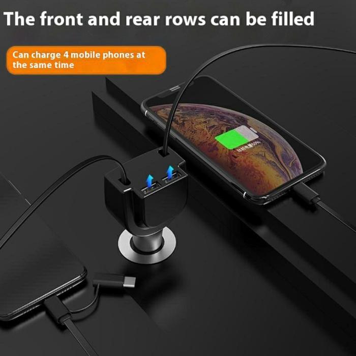 OEM - PT-3 Snabbladdare för bil med inbyggd utdragbar kabel, 3-i-1 adapter