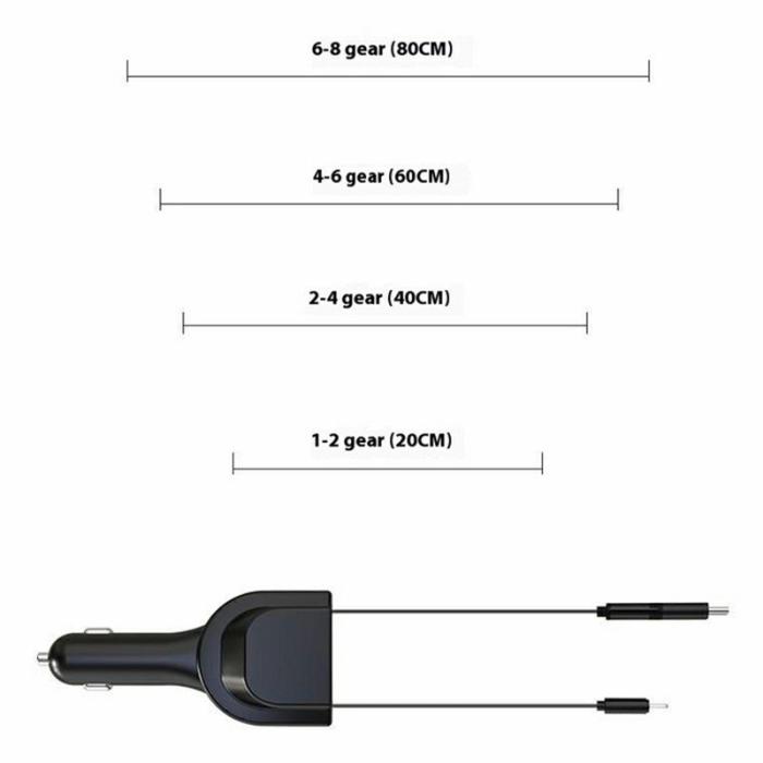 OEM - PT-3 Snabbladdare för bil med inbyggd utdragbar kabel, 3-i-1 adapter