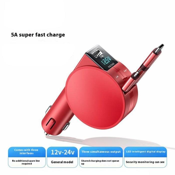 OEM - PT-8 60W Hög Effekt LED Billaddare Cigarette Lighter Adapter med iP/Typ C - Röd