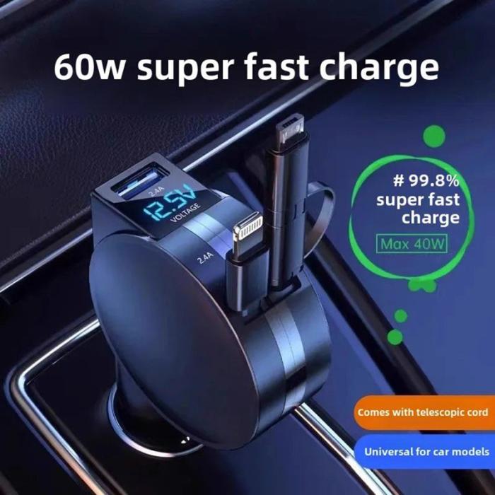 OEM - PT-8 60W Hög Effekt LED Billaddare Cigarette Lighter Adapter med iP/Typ C - Röd