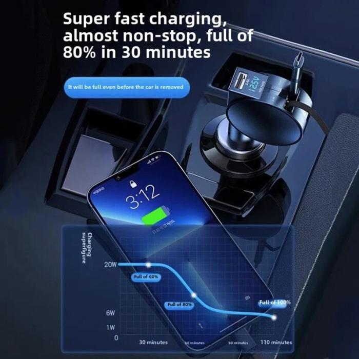 OEM - PT-8 60W Hög Effekt LED Billaddare Cigarette Lighter Adapter med iP/Typ C - Röd