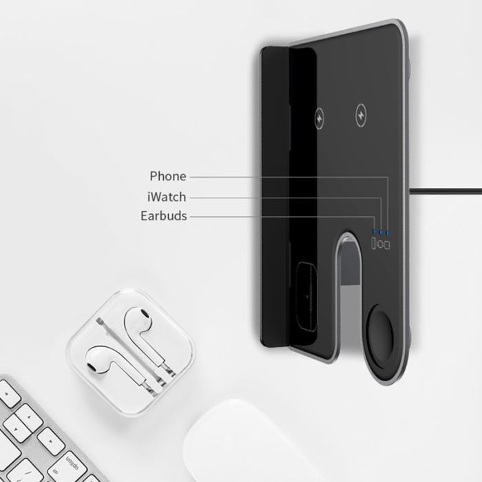 OEM - Q10C 3-i-1 15W Trådlös Laddare för Telefon, Klocka, Hörlurar - Vit