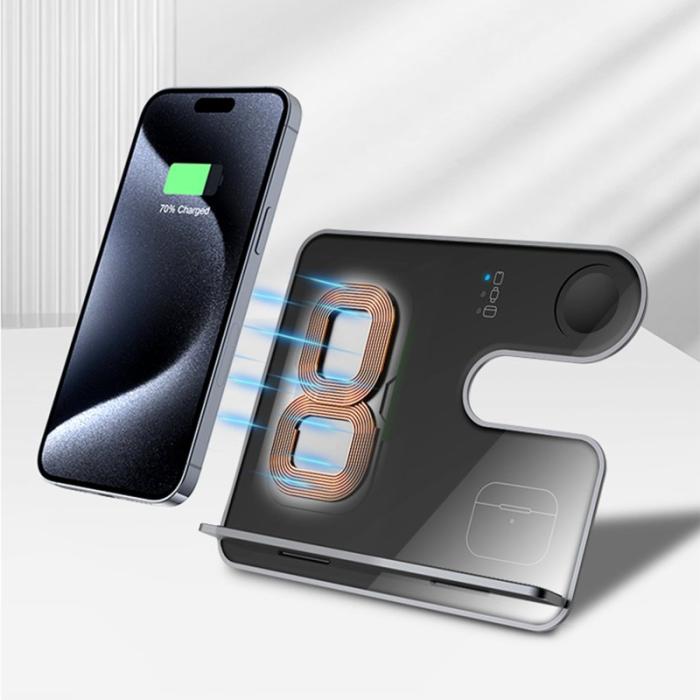 OEM - Q10C 3-i-1 15W Trådlös Laddare för Telefon, Klocka, Hörlurar - Vit