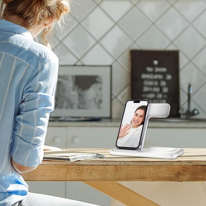 OEM - Q50A 3-i-1 Fällbar Trådlös Laddare för Telefon, Klocka, Hörlurar - Vit