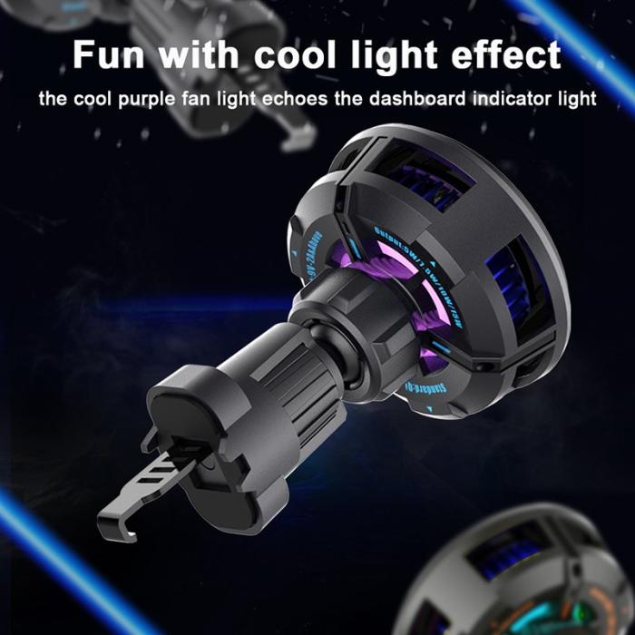 OEM - Q7 Magnetisk trådlös laddare 15W med RGB-ljus för bilventilationssystem