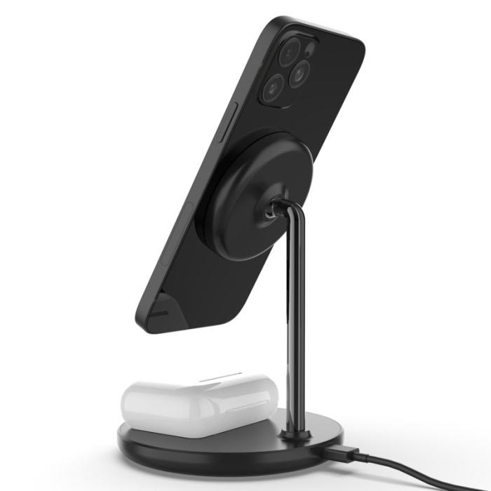 OEM - QX720 2 i 1 15W Snabbladdande Magnetisk Trådlös Laddare Ställning - Svart