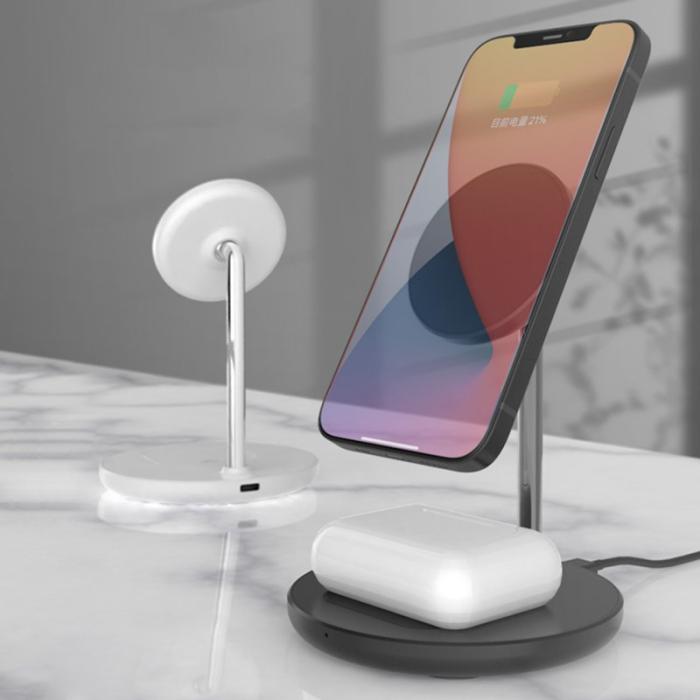 OEM - QX720 2 i 1 15W Snabbladdande Magnetisk Trådlös Laddare Ställning - Svart