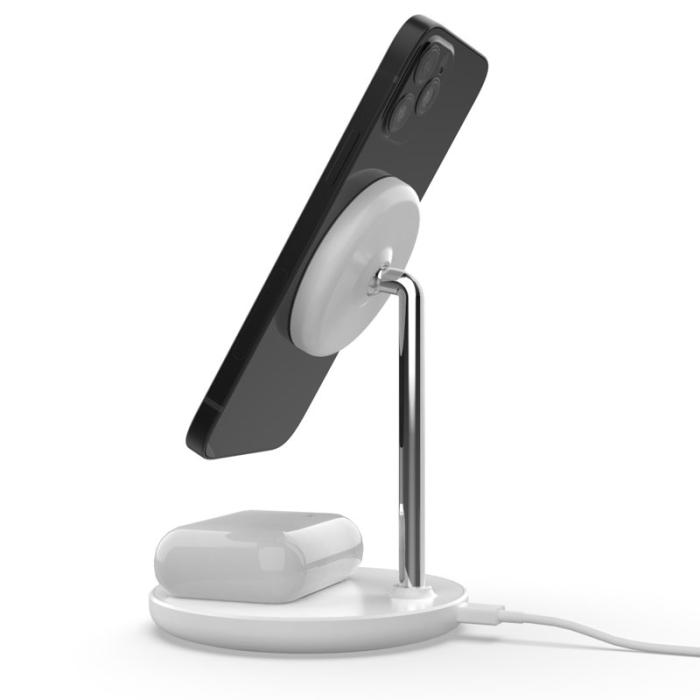 OEM - QX720 2 i 1 15W Snabbladdande Magnetisk Trådlös Laddare Ställning - Vit