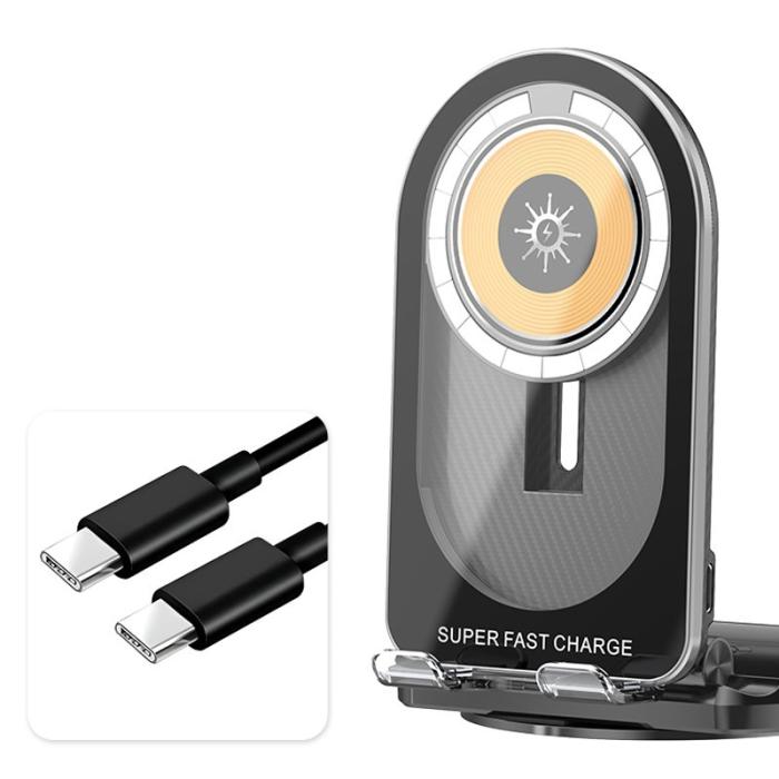 OEM - R19 Magnetisk Transparent Trådlös Laddare Ställning 15W Snabbladdning - Svart