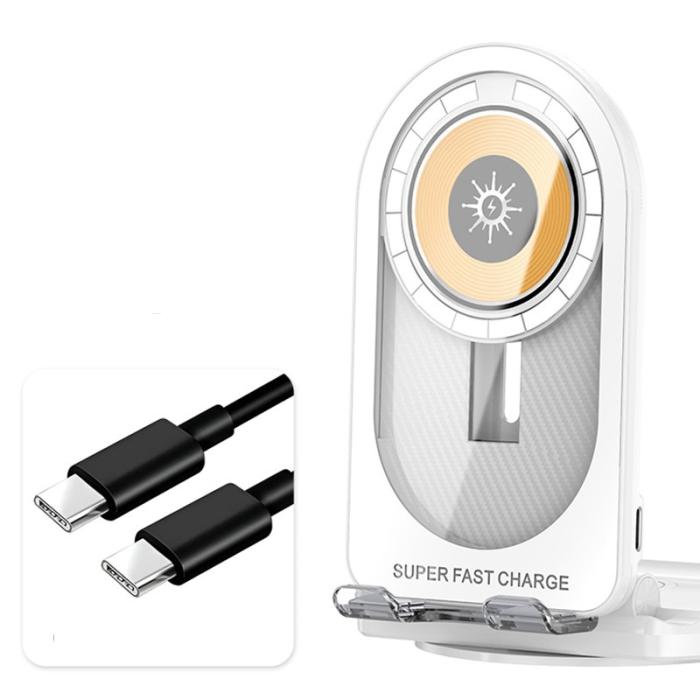 OEM - R19 Magnetisk Transparent Trådlös Laddare Ställning 15W Snabbladdning - Vit