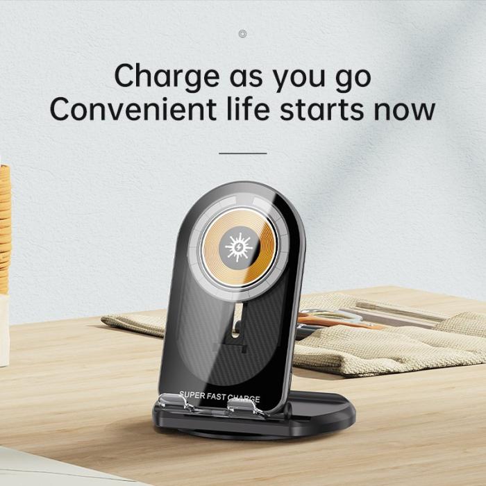 OEM - R19 Magnetisk Transparent Trådlös Laddare Ställning 15W Snabbladdning - Vit