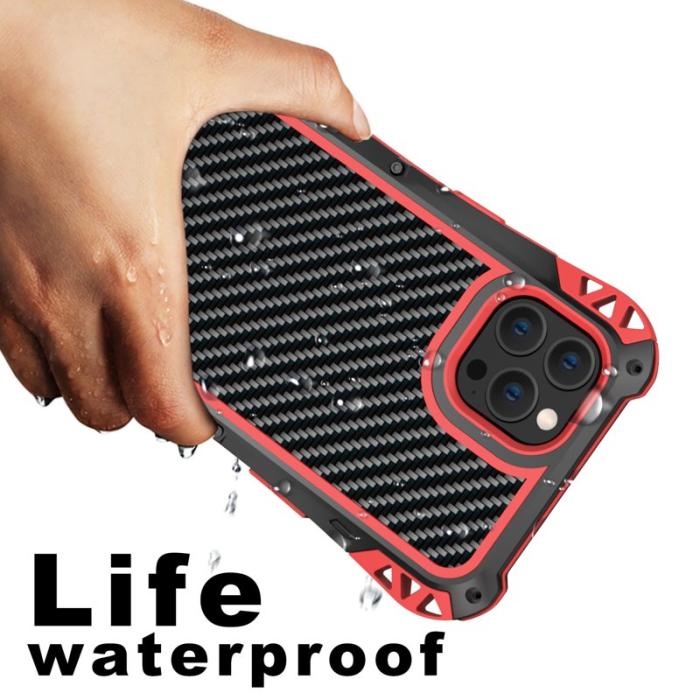 R-JUST - R-JUST AMIRA Hybrid Skal Aluminium + Silikon iPhone 13 Pro Max Svart/Röd