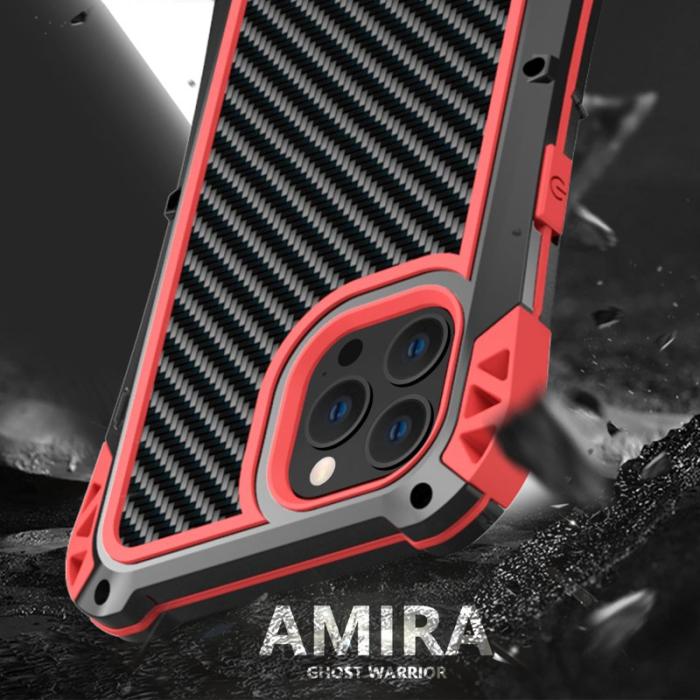 R-JUST - R-JUST AMIRA Hybrid Skal Aluminium + Silikon iPhone 13 Pro Max Svart/Röd