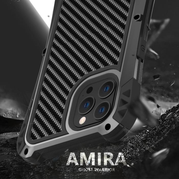 R-JUST - R-JUST AMIRA iPhone 13 Pro Skal Aluminium + Silikon + Glas - Svart