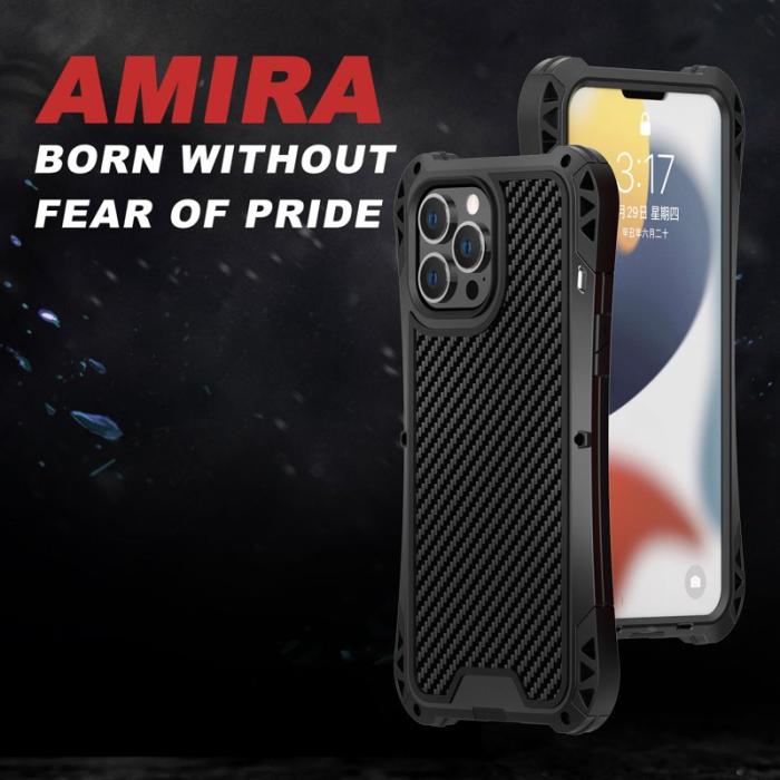 R-JUST - R-JUST AMIRA iPhone 13 Pro Skal Aluminium + Silikon + Glas - Svart