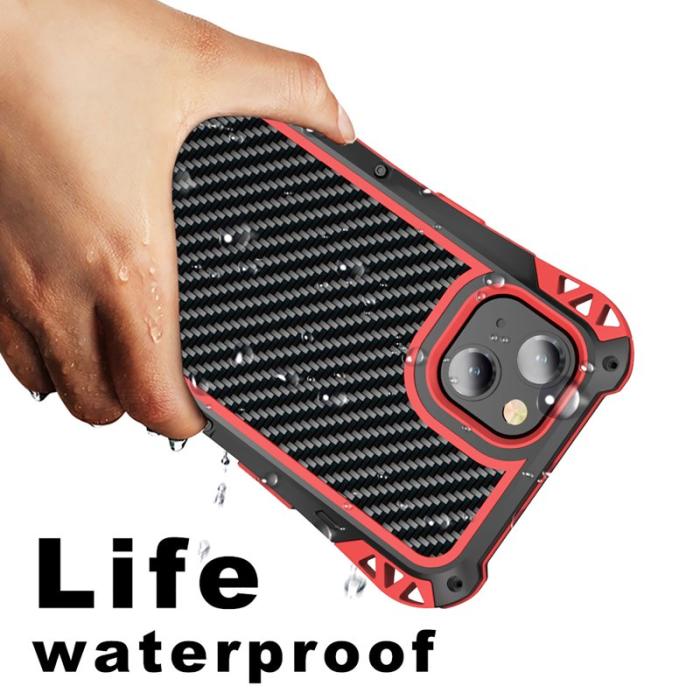 R-JUST - R-JUST AMIRA iPhone 13 Skal i Aluminium och Silikon - Svart/Röd