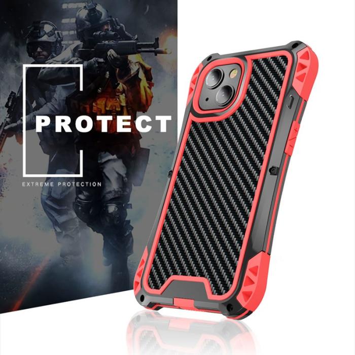 R-JUST - R-JUST AMIRA iPhone 13 Skal i Aluminium och Silikon - Svart/Röd