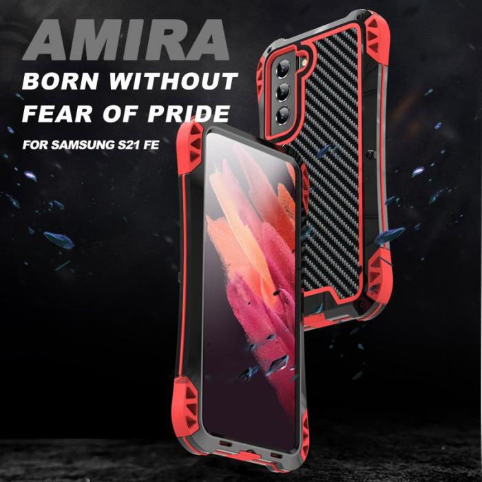 R-JUST - R-JUST AMIRA Skal Carbon Fiber Galaxy S21 FE 5G Röd
