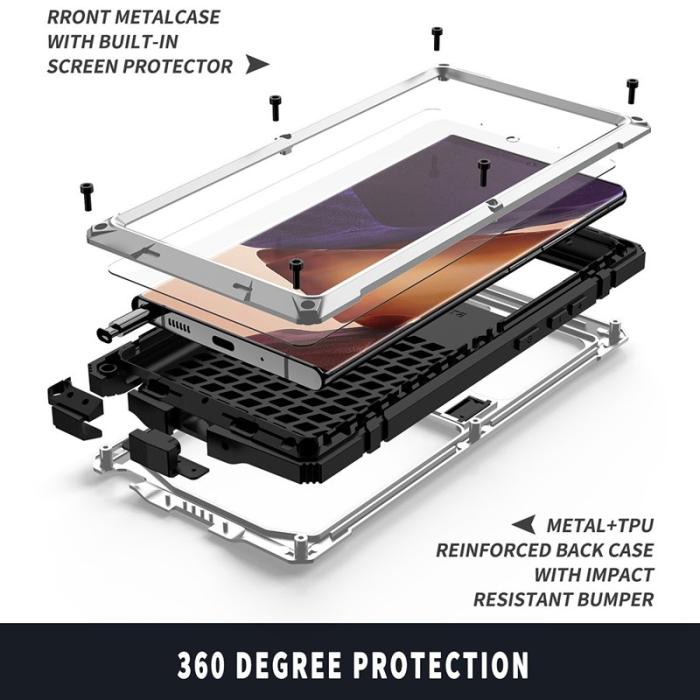 R-JUST - R-JUST Galaxy Note20 4G/5G Skal Metall + Silikon + PC Silver