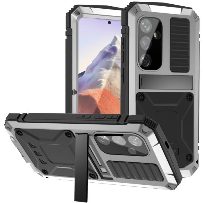 R-JUST - R-JUST Galaxy S24 Kickstand Skal Shockproof PC+Silicone Silver