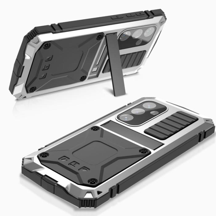 R-JUST - R-JUST Galaxy S24 Kickstand Skal Shockproof PC+Silicone Silver