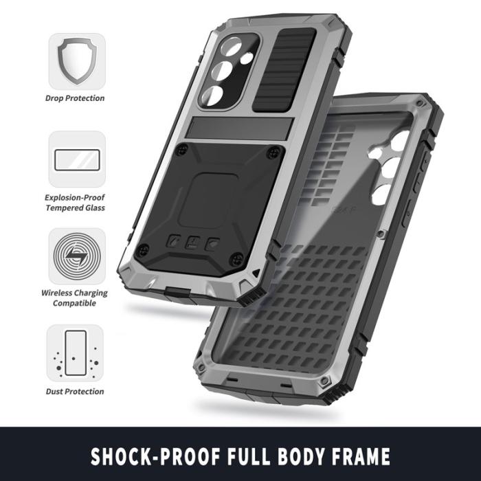 R-JUST - R-JUST Galaxy S24 Kickstand Skal Shockproof PC+Silicone Silver