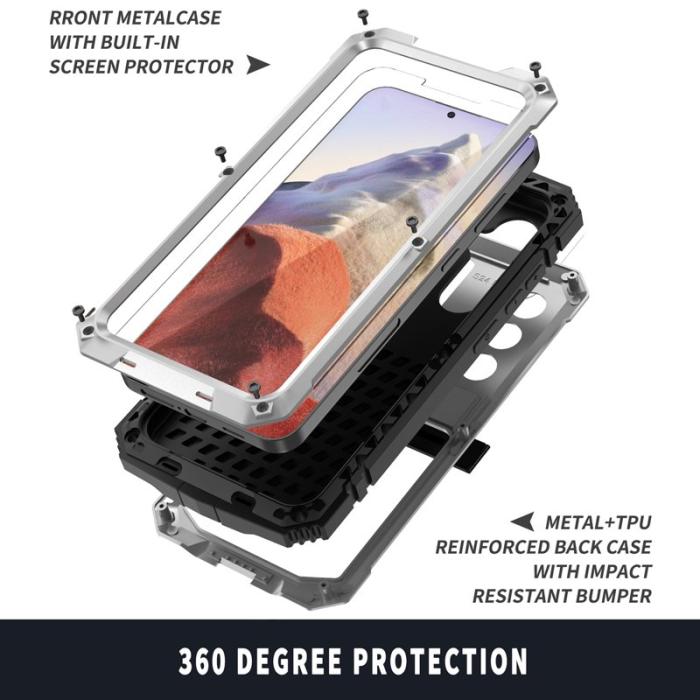 R-JUST - R-JUST Galaxy S24 Kickstand Skal Shockproof PC+Silicone Silver