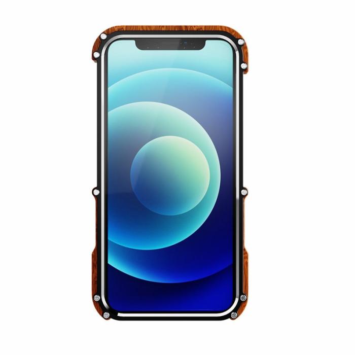 R-JUST - R-JUST iPhone 12/12 Pro Bumper Skal i Trä och Aluminium, Svart